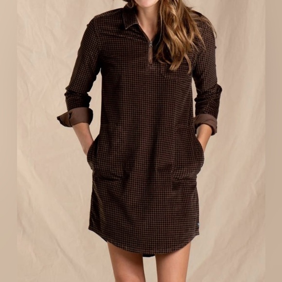 Toad & CO Organic Cotton Cruiser Corduroy Popover Dress Sz S Pocket Brown Spring - Picture 1 of 13